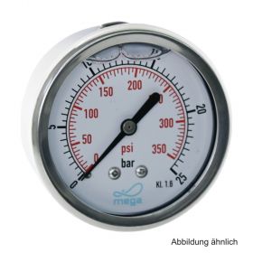 Glyzerinmanometer, AG, Anschluss 1/4", hinten, 0 - 25 bar, Gehäuse 63 mm