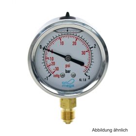 Glyzerinmanometer, AG, Anschluss 1/4", unten, -1 - 3 bar, Gehäuse 63 mm