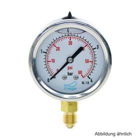 Glyzerinmanometer, AG, Anschluss 1/4", unten, 0 - 4 bar, Gehäuse 63 mm