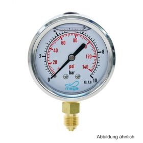 Glyzerinmanometer, AG, Anschluss 1/4", unten, 0 - 10 bar, Gehäuse 63 mm