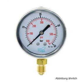 Glyzerinmanometer, AG, Anschluss 1/4", unten, 0 - 40 bar, Gehäuse 63 mm