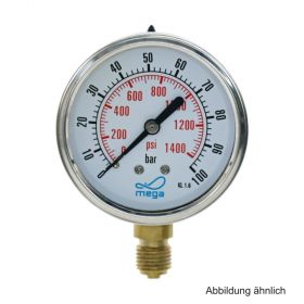 Glyzerinmanometer, AG, Anschluss 1/4", unten, 0 - 100 bar, Gehäuse 63 mm